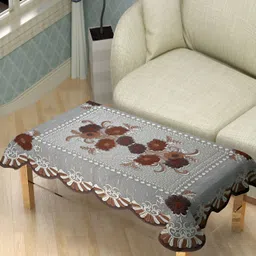 BIGGER FISH Brown & Grey Floral Cotton 4-Seater Table Cover-38