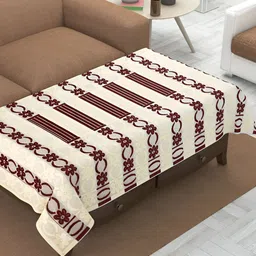 BIGGER FISH Cream & Maroon Cotton 4 Seater Table Cover-31
