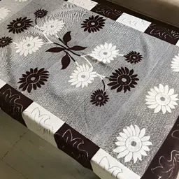 BIGGER FISH Dark Brown & White Floral Cotton 4 Seater Table Cover-image-83