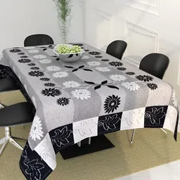 BIGGER FISH Black Printed Cotton 6 Seater Table Cover-20