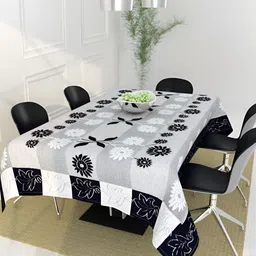 BIGGER FISH Black Printed Cotton 6-Seater Table Cover-42