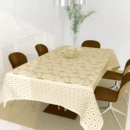 BIGGER FISH Beige Cotton 6-Seater Table Cover-39