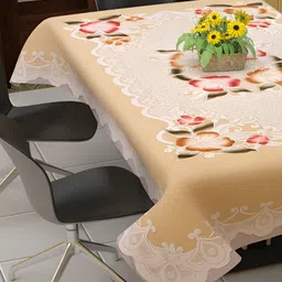 BIGGER FISH Beige Cotton 6-Seater Table Cover-image-67