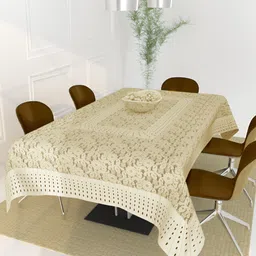 BIGGER FISH Beige Cotton 6-Seater Table Cover-55
