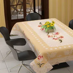 BIGGER FISH Beige Printed Cotton 6 Seater Table Cover-15