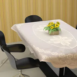 BIGGER FISH Beige Floral Rectangle Cotton 6-Seater Table Cover-image-94