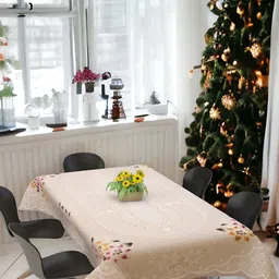 BIGGER FISH Beige & Yellow Floral 6-Seater Cotton Table Cover-16