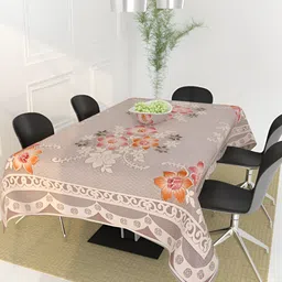 BIGGER FISH Beige Cotton 6-Seater Table Cover-47