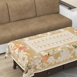BIGGER FISH Beige & White Floral 6-Seater Cotton Table Cover-image-32