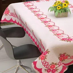 BIGGER FISH Beige Cotton 6-Seater Table Cover-picture-20