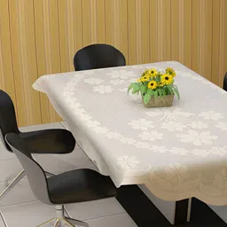 BIGGER FISH Beige Cotton 6-Seater Table Cover-image-99