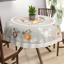 BIGGER FISH Beige & Orange Cotton 6-Seater Table Cover-image-26