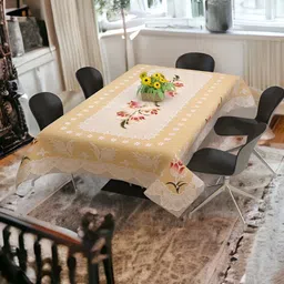 BIGGER FISH Beige and Green Cotton 6-Seater Table Cover-image-66