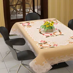 BIGGER FISH Beige Floral Printed Cotton 6-Seater Table Cover-image-93