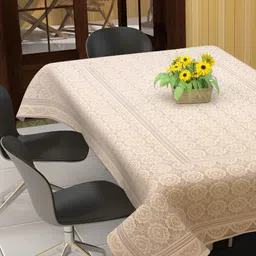 BIGGER FISH Beige Self Design Rectangle 6-Seater Table Cover-1