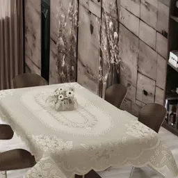 BIGGER FISH Beige Floral Rectangular Cotton 6-Seater Table Cover-19