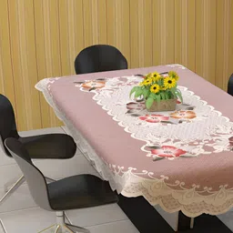 BIGGER FISH Beige Printed Cotton 6 Seater Table Cover-picture-55