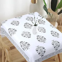 Texstylers White Floral Anti-Slip Cotton 6-Seater Table Cover-image-10
