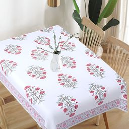 Texstylers White Floral Anti-Slip Cotton 6-Seater Table Cover-picture-17