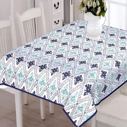 Texstylers Blue & Grey Geometric Anti Slip Cotton Rectangle 6 Seater Table Cover-image-58