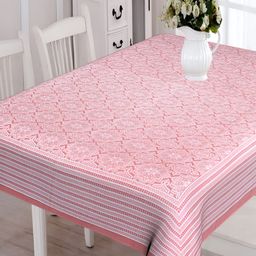 Texstylers Red & White Floral Printed Cotton 6 Seater Table Cover-picture-29