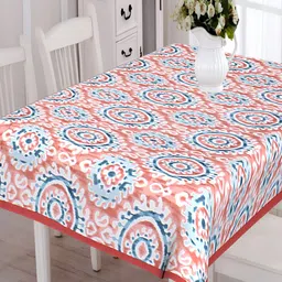 Texstylers Red Ethnic Printed Anti Slip 6 Seater Cotton Table Cover-8