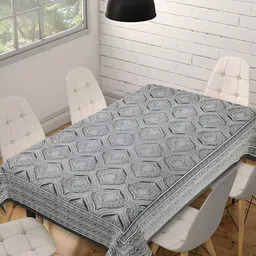 Texstylers Grey & White Ethnic Motifs Printed Cotton Table Cover-22