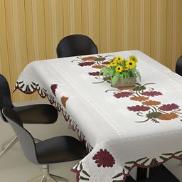 BIGGER FISH Brown & White Cotton 6-Seater Table Cover-29