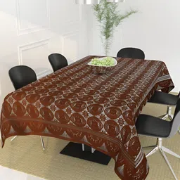 BIGGER FISH Brown Self Design Rectangular Cotton 6-Seater Table Cover-5
