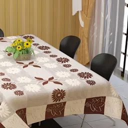 BIGGER FISH Brown & White Cotton 6-Seater Table Cover-37