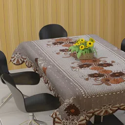BIGGER FISH Brown & White Cotton 6 Seater Table Cover-image-77