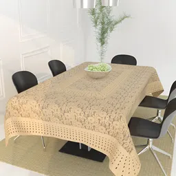 BIGGER FISH Beige Self Design Cotton Rectangle 6-Seater Table Cover-5