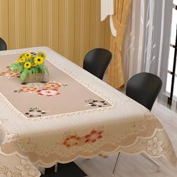 BIGGER FISH Beige Floral Printed Cotton 6 Seater Table Cover-33