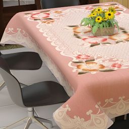 BIGGER FISH Pink Floral self Design Cotton 6-Seater Table Cover-image-88