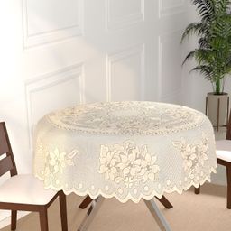 BIGGER FISH Beige Printed Cotton 6 Seater Table Cover-30