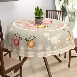 BIGGER FISH Beige & Pink Floral Printed 6-Seater Table Cover-picture-33