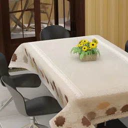 BIGGER FISH Beige Printed Cotton 6-Seater Table Cover-14