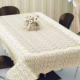 BIGGER FISH Beige Ethnic Motifs Embroidered Cotton 8-Seater Table Cover-27