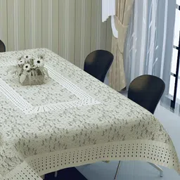 BIGGER FISH Beige & White Floral 8 Seater Table Cover-37