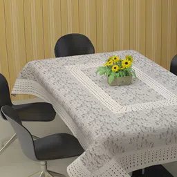 BIGGER FISH White & Grey Cotton 8 Seater Table Cover-image-82