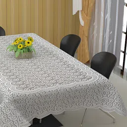 BIGGER FISH White Self Design Cotton 8-Seater Table Cover-28
