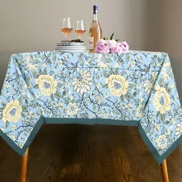 Texstylers Yellow Floral Anti-Skid Cotton 8-Seater Table Cover-20