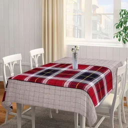 Arrabi Grey 6 Seater Checked Cotton Blend Table Cover-52