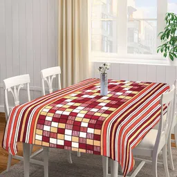 Arrabi Maroon & Beige Checked 6 Seater Table Cover-28