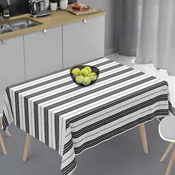 HOME COLORS.IN White Striped Cotton 2-Seater Table Cover-20