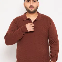 Club York Plus Size Chevron Self Design Polo Collar Cotton Pullover-image-38