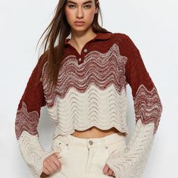 Trendyol Cable Knit Acrylic Spread Collar Crop Pullover Sweaters-48