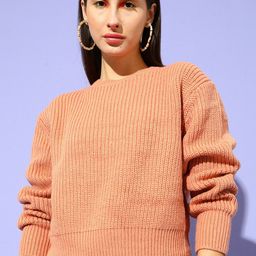 STREET 9 Women Peach-Coloured Cable Knit Crop Pullover-21
