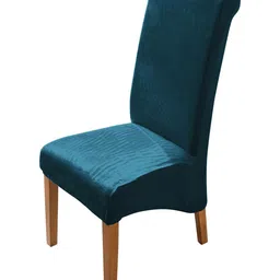 HOKIPO Turquoise Blue Long Back Stretchable Velvet Chair Cover-image-75