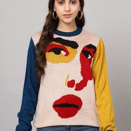 The Dry State Peach-Coloured Graphic Printed Acrylic Pullover Sweater-image-39